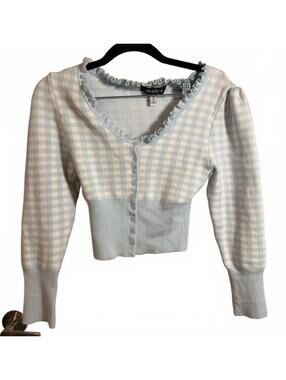 BNWOT Urban Outfitters Blue Gingham Ruffle Button Front Cropped Long Sleeve Top